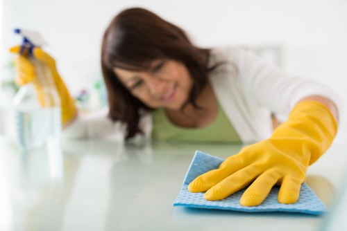 Supervisor checking quality issues on a cleaning job record
